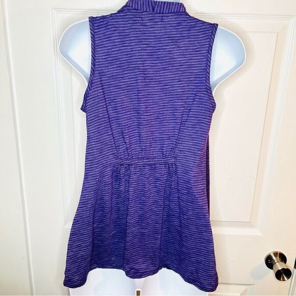 Casual Land Sleeveless Stripe Deco Button Shawl Vest Purple S - Picture 7 of 11